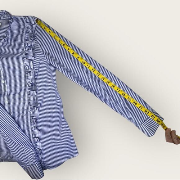 NWOT | Avec Les Filles | Stripe Button-Down Ruffle Top | Blue/White | Small - Picture 10 of 11
